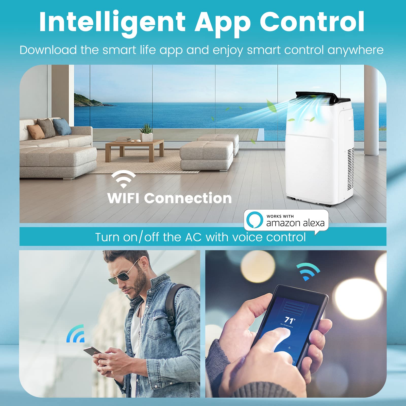Costway 13,000 Btu Portable Air Conditioner, Smart Wifi Enabled Ac With App & Voice Control, With Cool, Fan, Heat & Dehumidifier